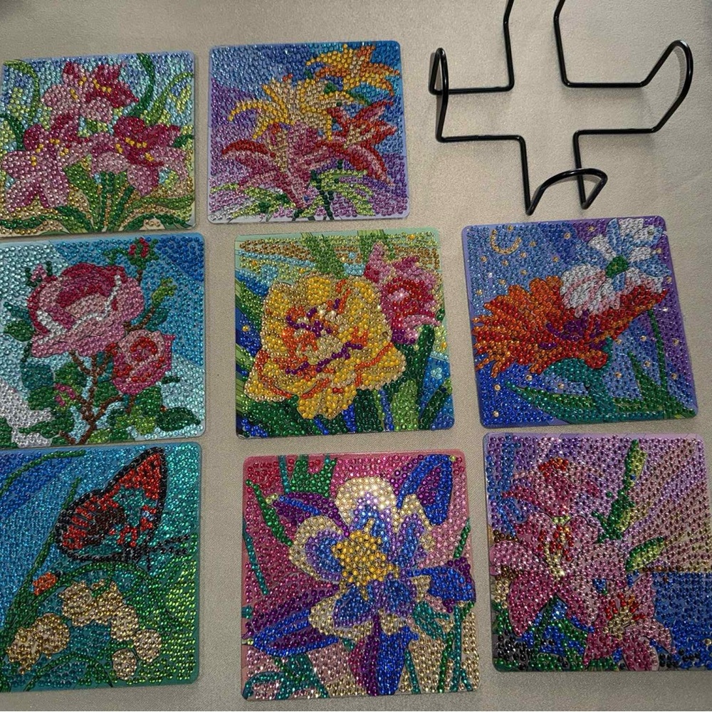 Colorful Floral Diamond Art Coasters Set (set of 8 ) new and beautiful